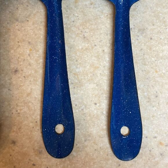 Vintage White And Blue Speckled Enamelware Spoons Four Piece - Picture 7 of 8